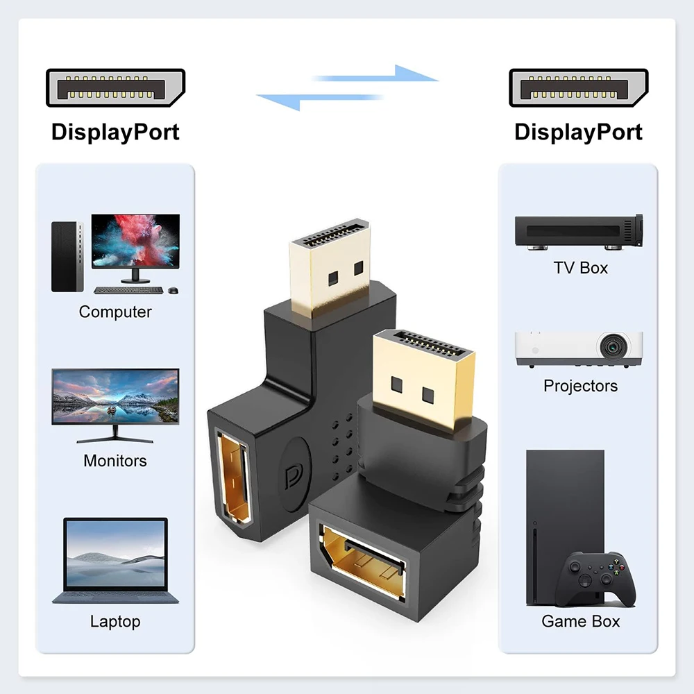 DisplayPort-Prolongateur résistant à 90 degrés, haut/bas/magasins/angle droit, connecteur DP mâle vers femelle, adaptateur 4K 1080P pour ordinateur portable, moniteur de bureau