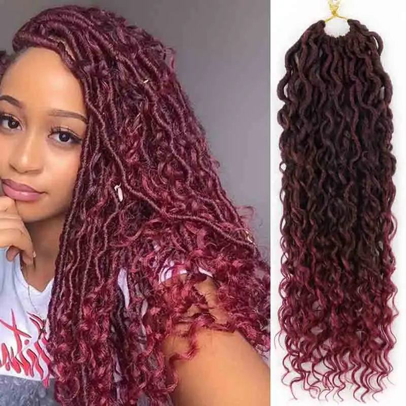 

Synthetic Goddess Locs Crochet Braids Hair 18 Inch River Locs Braiding Hair with Curly Brown Synthetic Faux Locs Hair Extensions