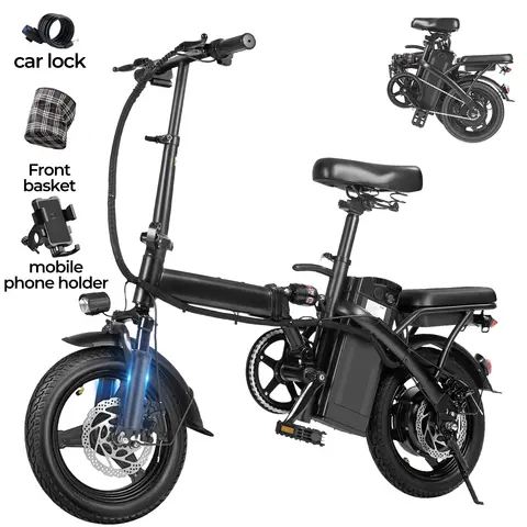 Bici elettrica per adulti LELEKUAI da 500 W, 20 MPH, batteria rimovibile 48 V 12 Ah, bici elettrica pieghevole da 14 pollici, assorbimento multi-shock