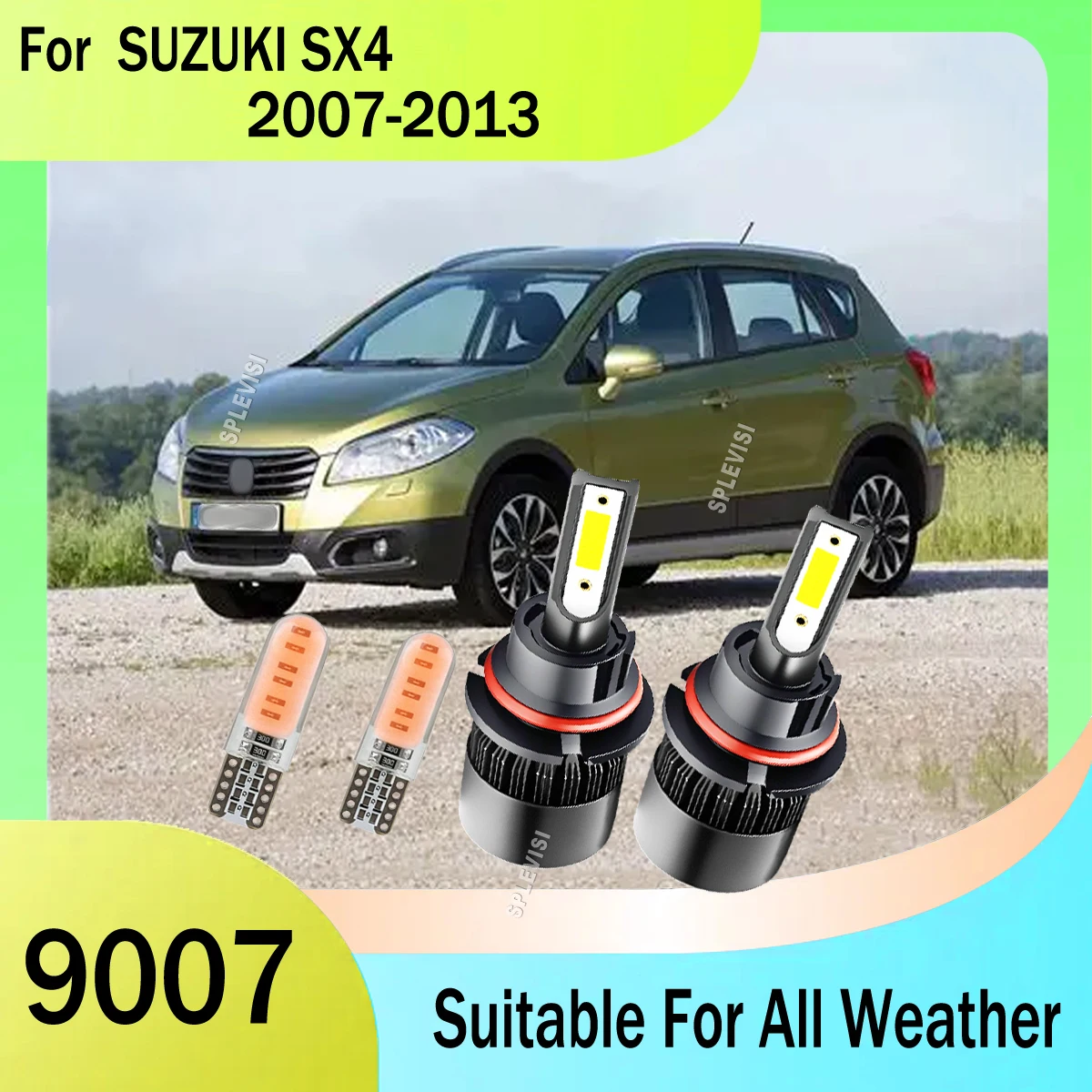 

9007 White Headlights Dual Beam LED Bulbs Upgraded COB Chips, High Lumens Kit For SUZUKI SX4 2007 2008 2009 2010 2011 2012 2013