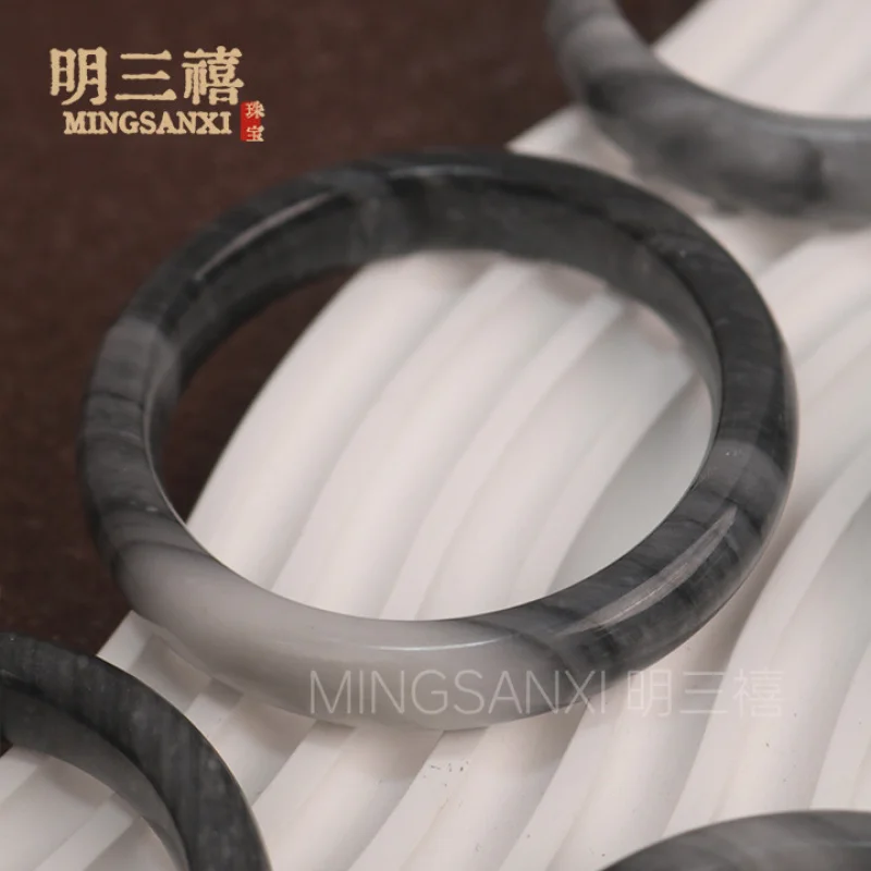 

Wholesale natural Xinjiang Hotan alternative seed material antique black artistic blue and white ink jade bracele