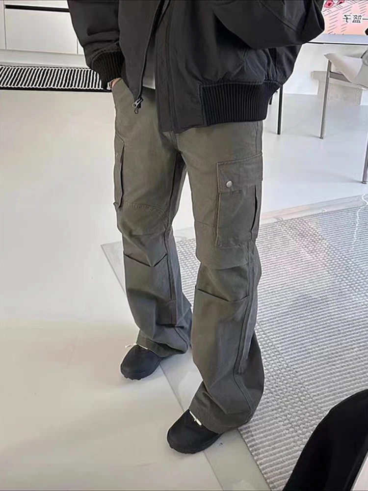 

Мужские рабочие брюки в американском ретро-стиле, расклешенные, прямого кроя, с множеством карманов, в стиле High Street, CleanFit, весна-осень, модные, повседневные