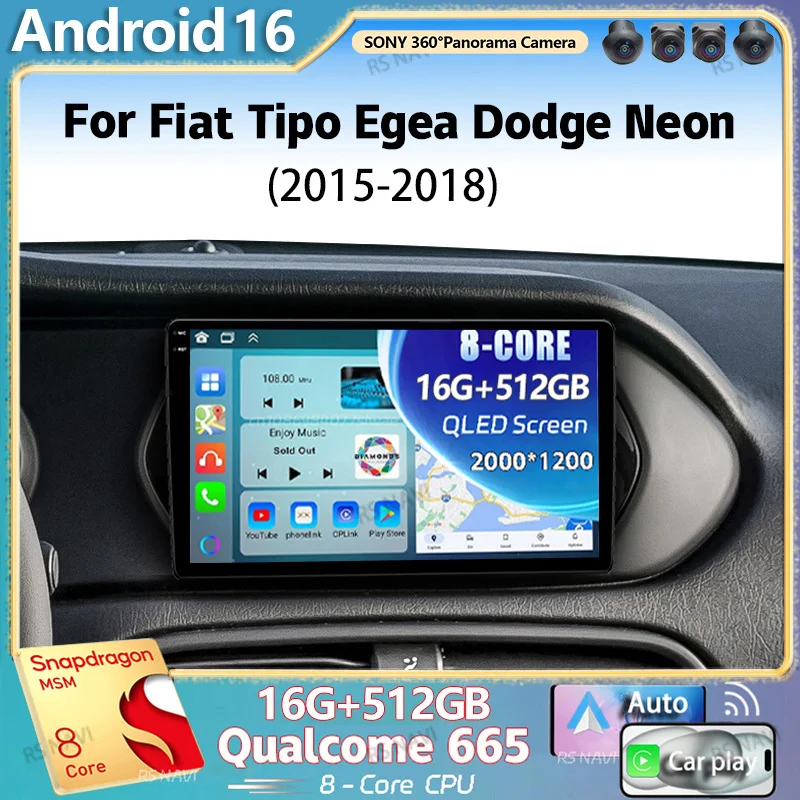 Android 16 For Fiat Tipo Egea Dodge Neon 2015-2018 2K QLED Stereo Car Radio Multimedia Video Player GPS 4G CarPlay