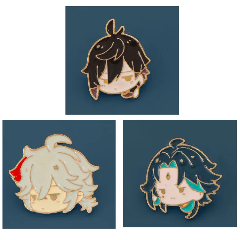 Genshin Impact Enamel Pins Q Version Character Brooch HuTao Wanderer Nahida Zhongli Metal Badge Backpack Clothes Decor Prop Gift