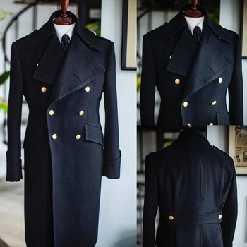 מעיל צמר גברים בסגנון אנגליה וינטאג' במידה גדולה עם כפתורים כפולים, מותאם אישית, לבוש פורמלי קז'ואלי חורף חם