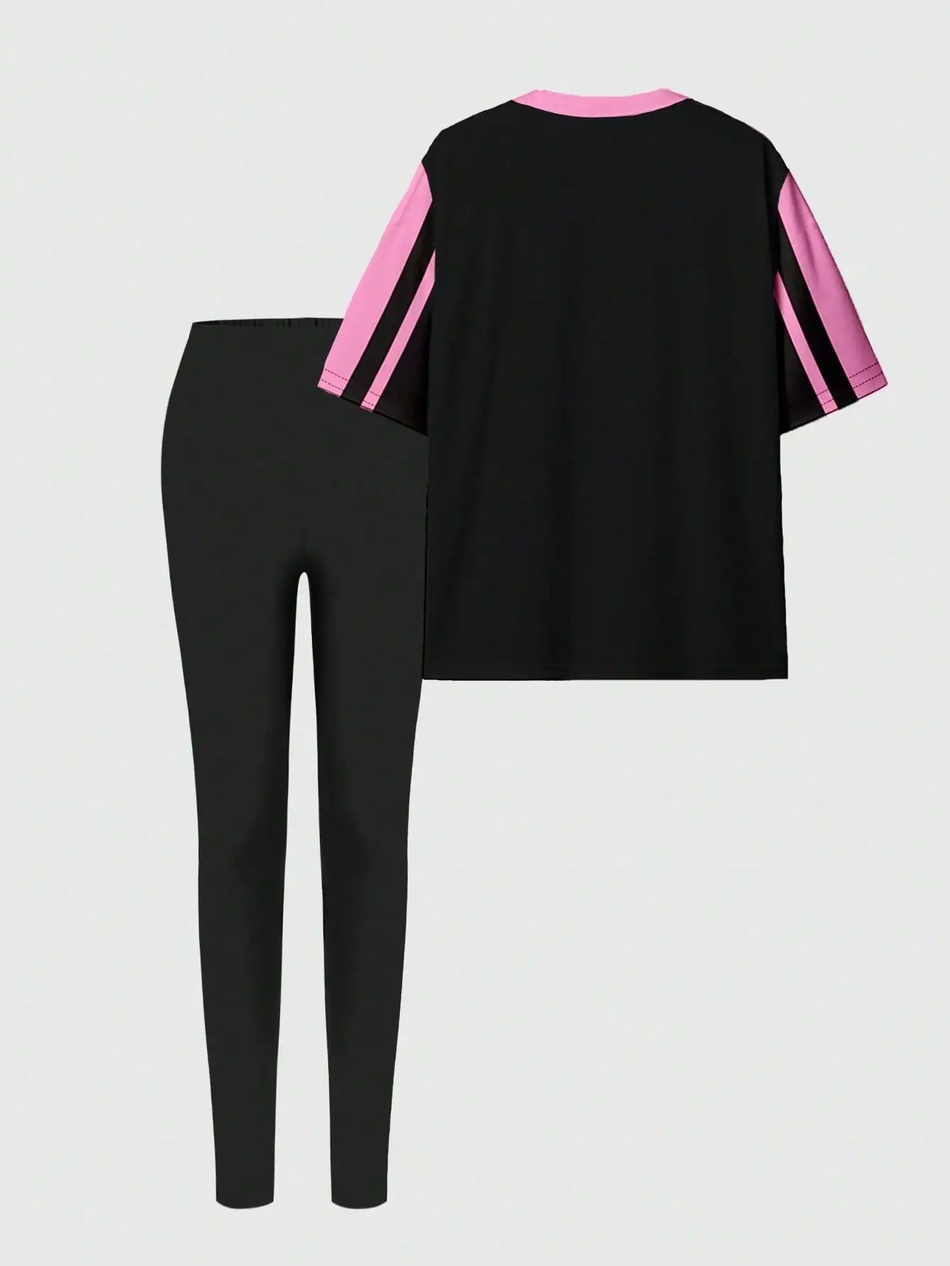 NYC 23 레터 그래픽 콘트라스트 사이드 심 매칭 티 & 레깅스 세트 (여성용)