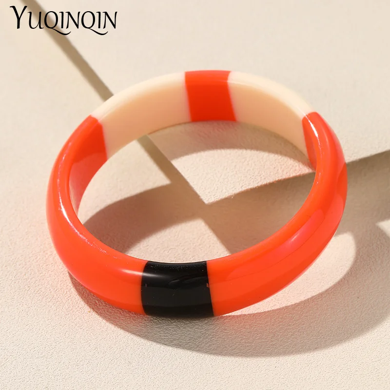 Trendy Vintage Colorful Resin Bangles For Women Geometric Round Bracelets Charm Retro Simple Female Travel Fashion Jewelry New