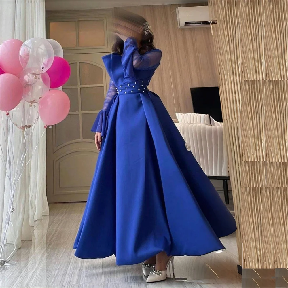 

Customized Saudi Arabia Evening Dress Formal Asymmetrical Ball Ankle Length Skirts Draped Tulle Bead Bespoke Occasion Dresses Pr