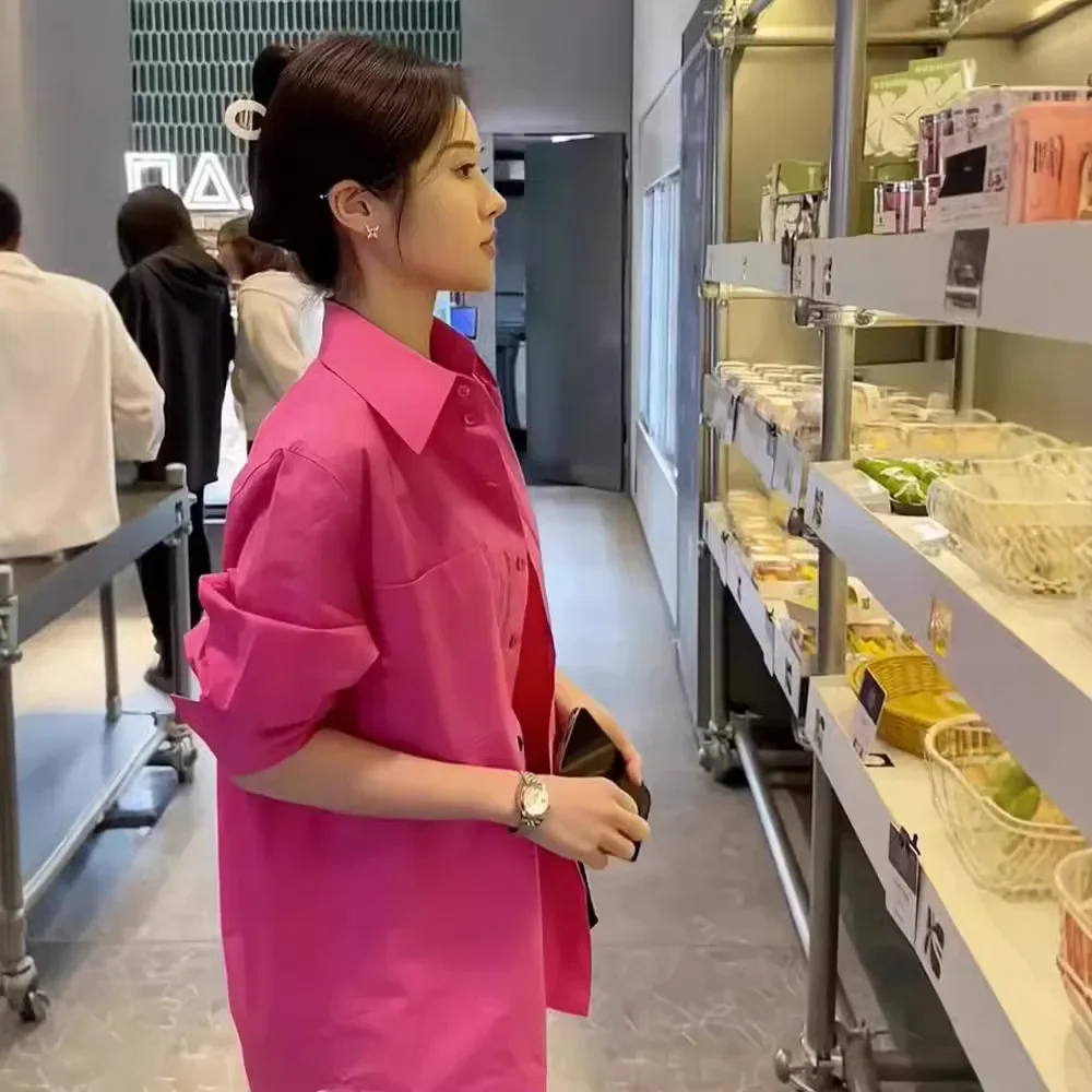 

Ранняя весна, французский топ, розовая розовая рубашка, куртка, женская ранняя весна, новинка 2025, популярная высококачественная рубашка