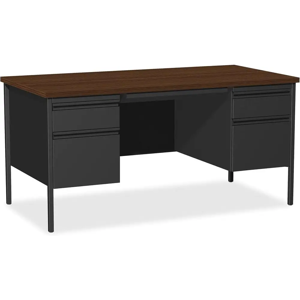 

Double Pedestal Desk, 60 x 30 x 29.5, Black Steel Frame with Walnut Top