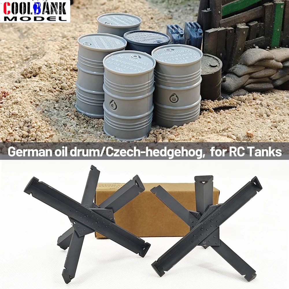 Image of Henglong/COOLBANK 1/16 Kunststofftank Modell Peripheriezubehör Deutsche Öltrommel/Tschechisch-Igel-Hindernis für M5A1/3818-1/3848-1