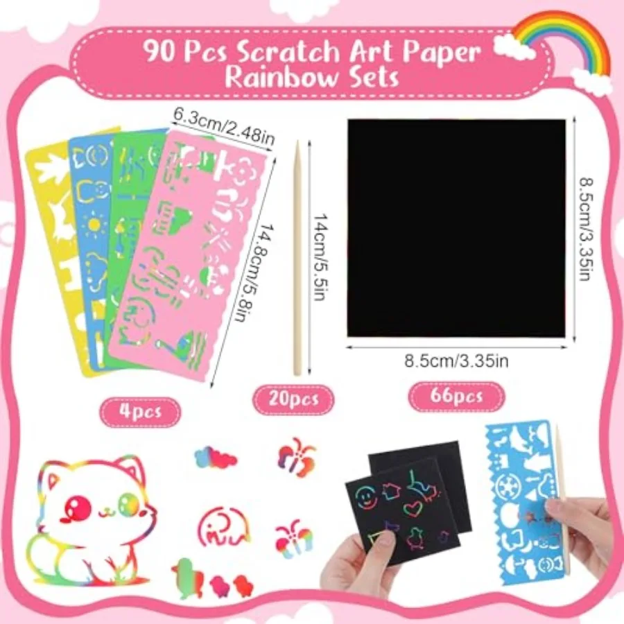 Scratch Art Paper Set, 90 Pcs, Rainbow, in