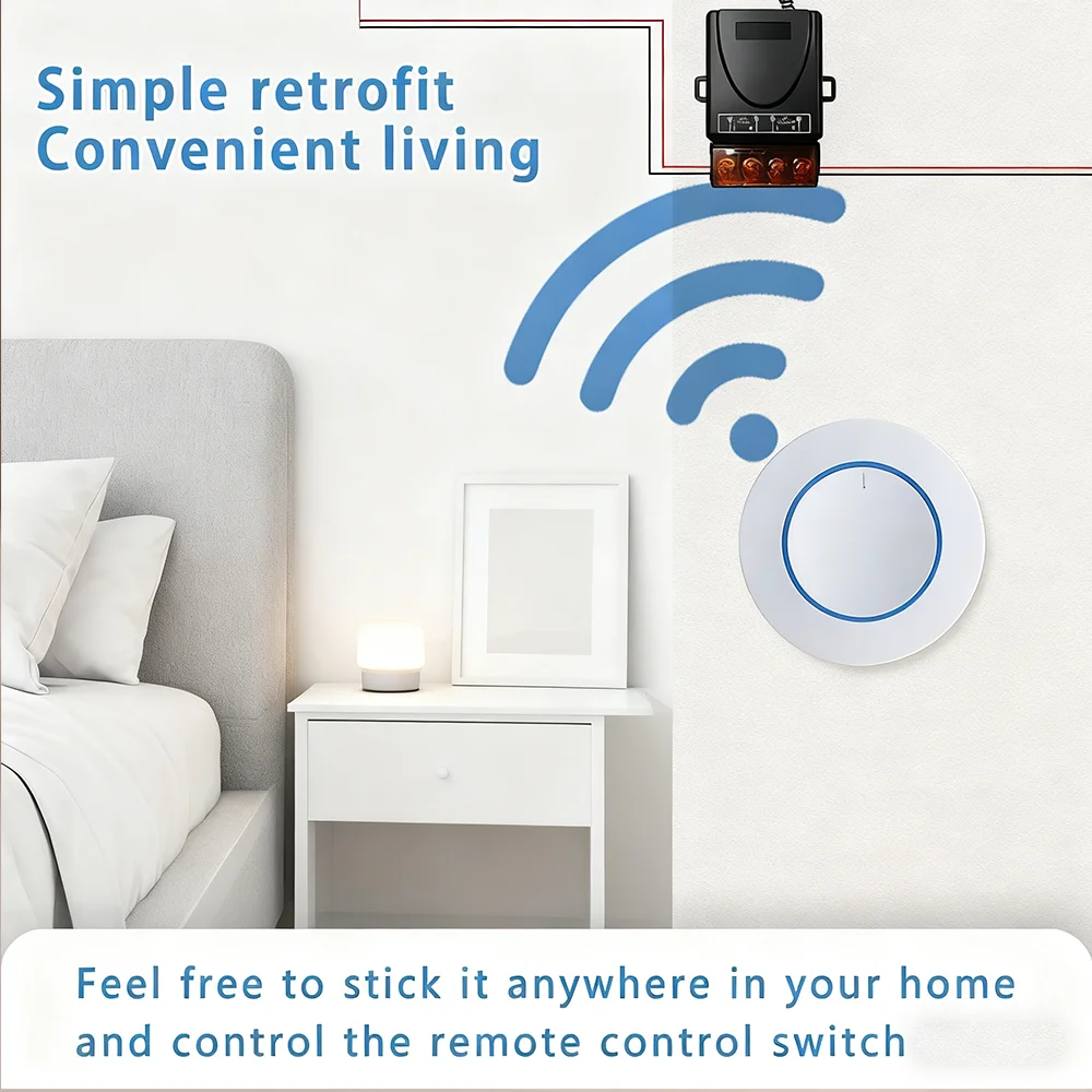 RF 433MHz ワイヤレスリモコンライトスイッチ 220V 110V 10A リレーレシーバー ミニ丸型ボタン壁パネルスイッチ LEDランプ用