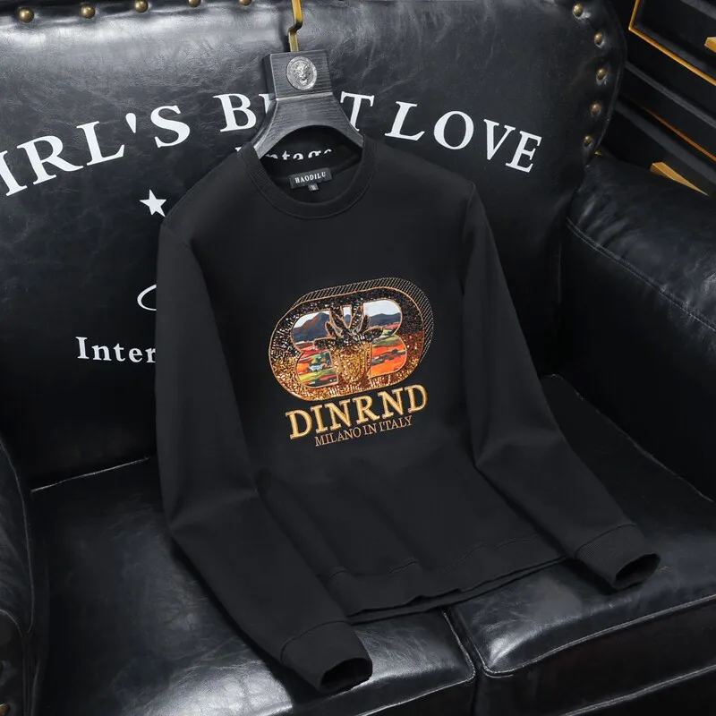 

Новая мужская толстовка с длинным рукавом в американском уличном стиле, с круглым вырезом, черная, с вышитыми буквами, модная повседневная хлопковая толстовка в уличном стиле.