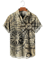 Vintage Hawaii Social Summer Classic Style Shirt For Men 3d Map Printed Male Lapel Men's Clothing Casual Fashion Camisas Casuais