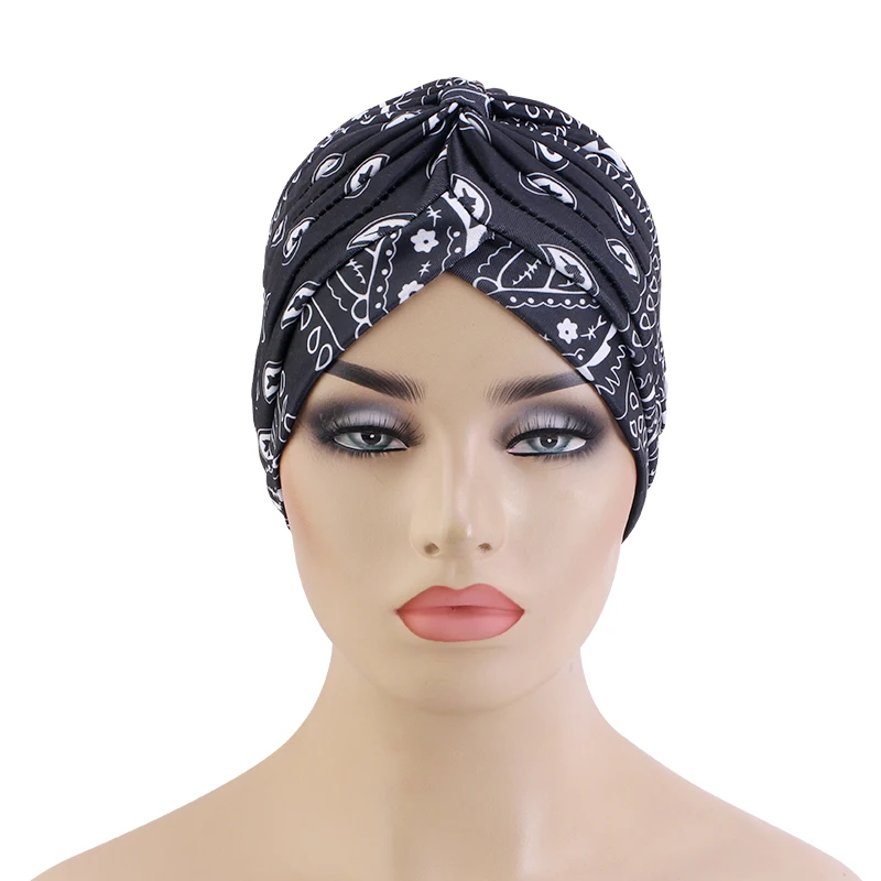 Neue Frauen Drucken Blume Knoten Krebs Rüschen Chemo Hut Beanie schal Turban Kopf Wrap Gestrickte Kappe Haarausfall Zubehör – Detail 23