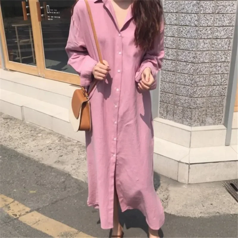 

TFETTERS Brand Large Size Long Shirt Women's Spring and Autumn Cotton Shirt Casual Long Sleeve Loose Home Wear Shirt Dress