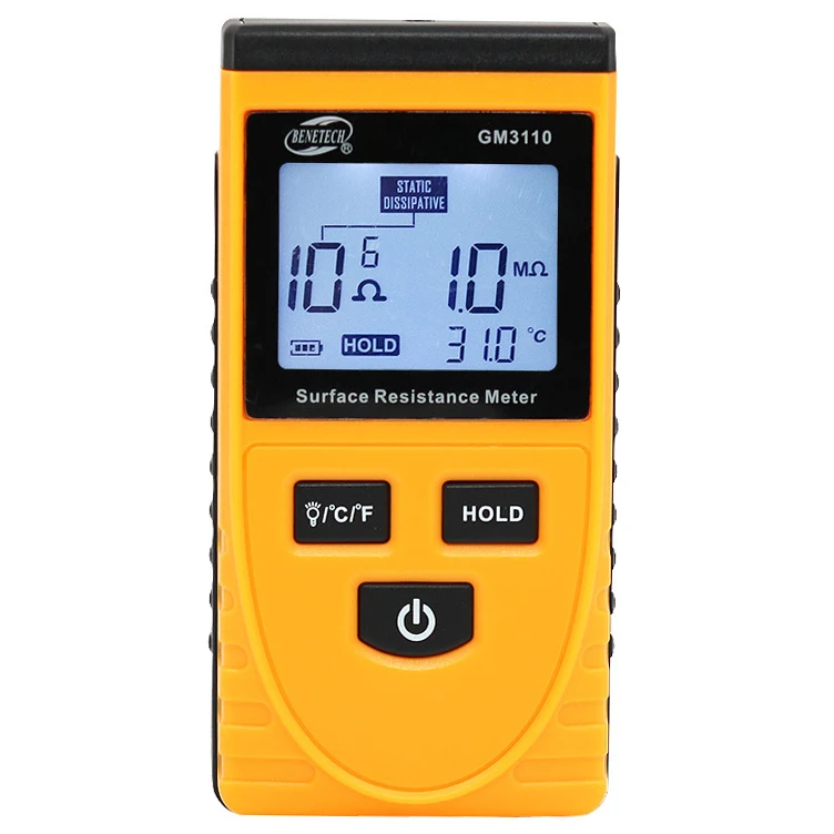 

Automatic Recognition of 3 Materials 10^3~10^10 ohms Digital Surface Resistance Tester Meter with Backlight LCD Displaying