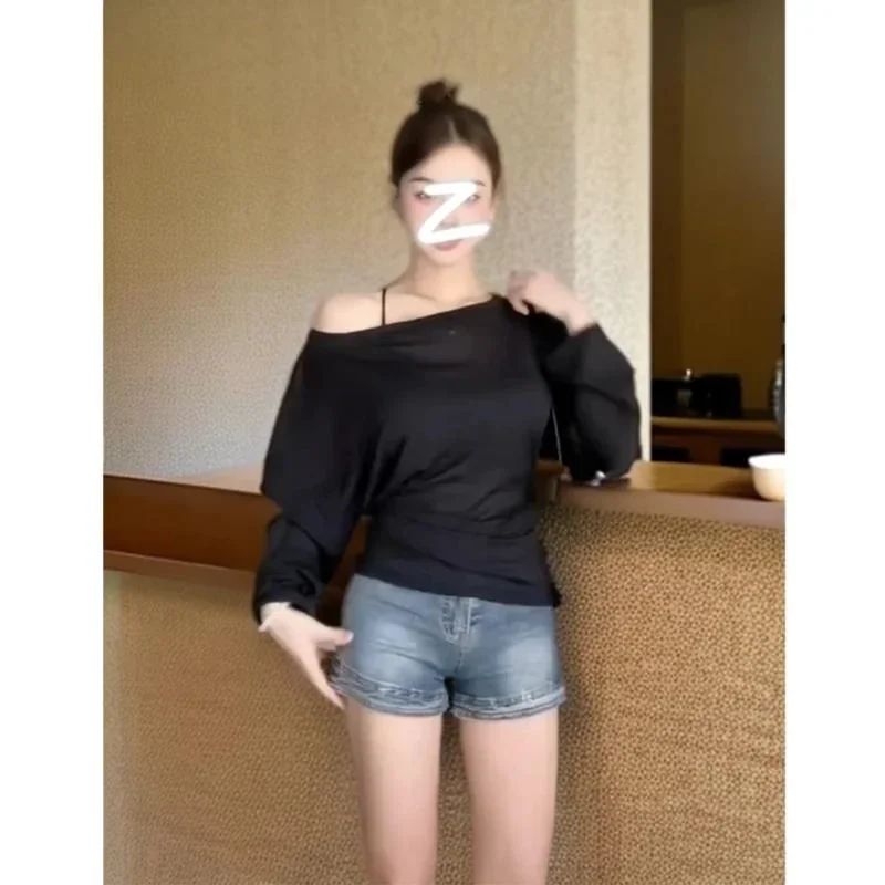 Thin Sun Protection and Slim Design Loose Long-sleeved Straps New Waist-closing Blouse Versatile Slim-fit T-shirt Top image 5
