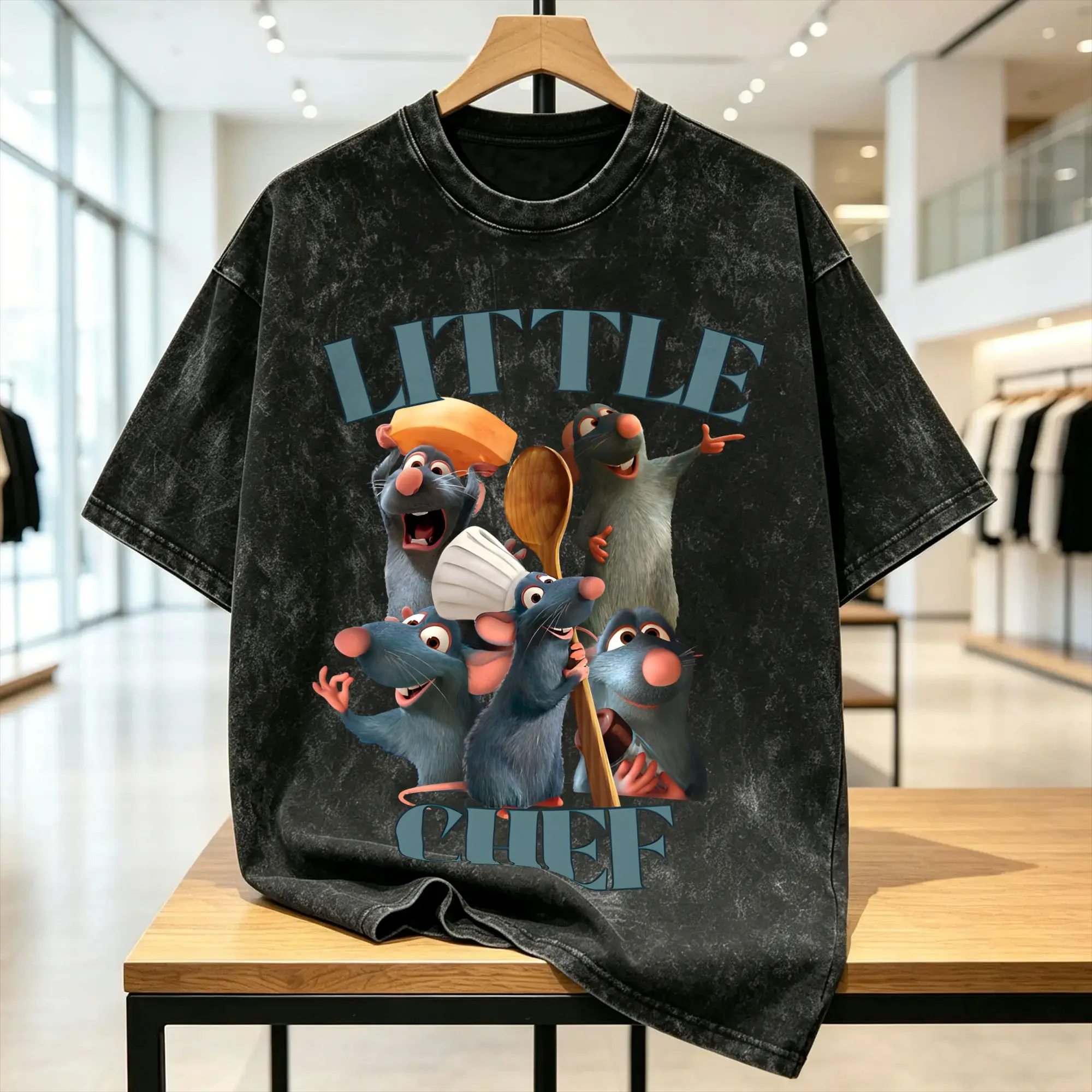 Ratatouille Men's T Shirts Washed Little Chef Vintage Tees Short Sleeve O Neck T-Shirts Pure Cotton Plus Size Clothing