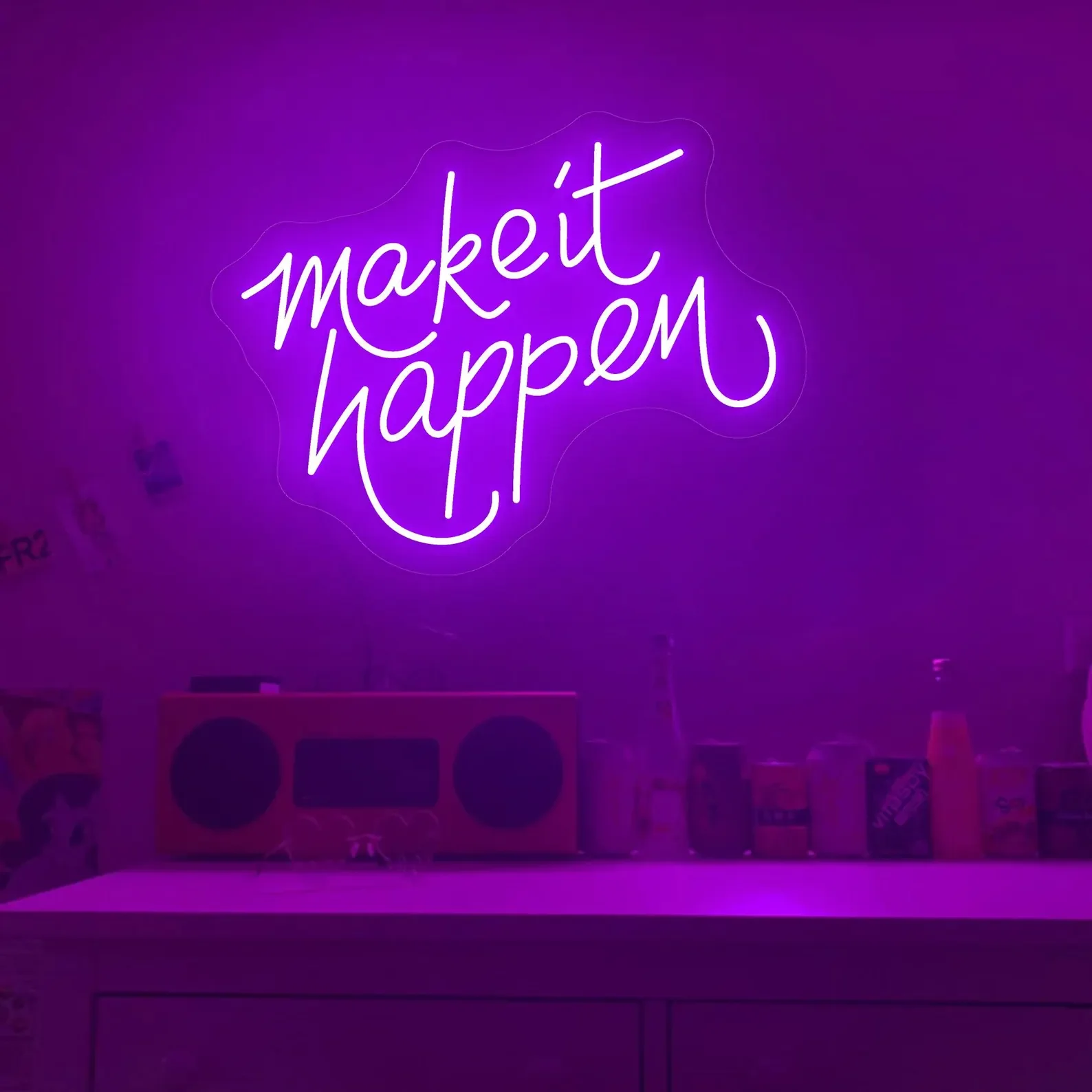 Make it Happen Neon Sign, Text Word Art LED Neon Light, Home Bedroom Wall Decor
