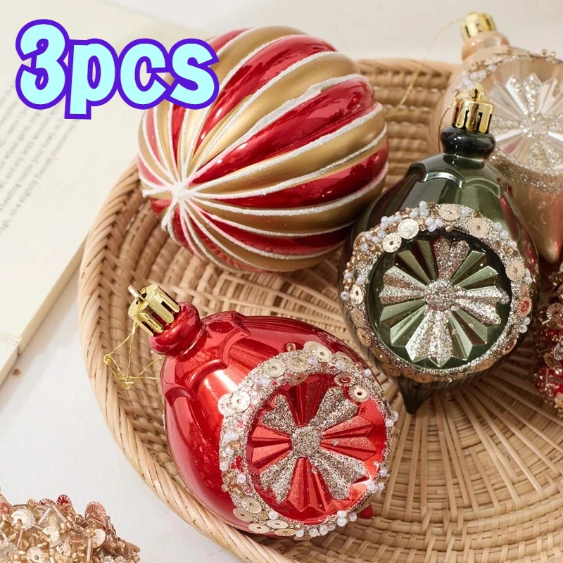 

Золотисто-красные рождественские шары в виде тыквы, 3 шт., рождественские декоративные подвесные украшения особой формы, вечерние рождественские шары, подвеска, новинка 2025 года