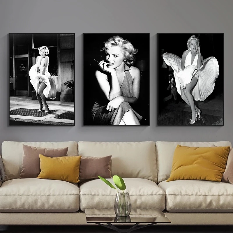 Famous Marilyn Monroe Black and White Vintage Canvas Painting Posters and Prints Wall Art Pictures for Living Room Home Decor