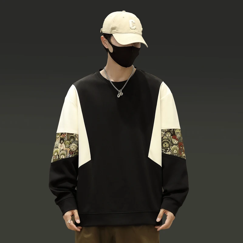Men's Autumn and Winter Outdoor Running Sports Loose Long Sleeved T-shirt Fashionable Thick Warm Trendy Printed Pullover Hoodie
