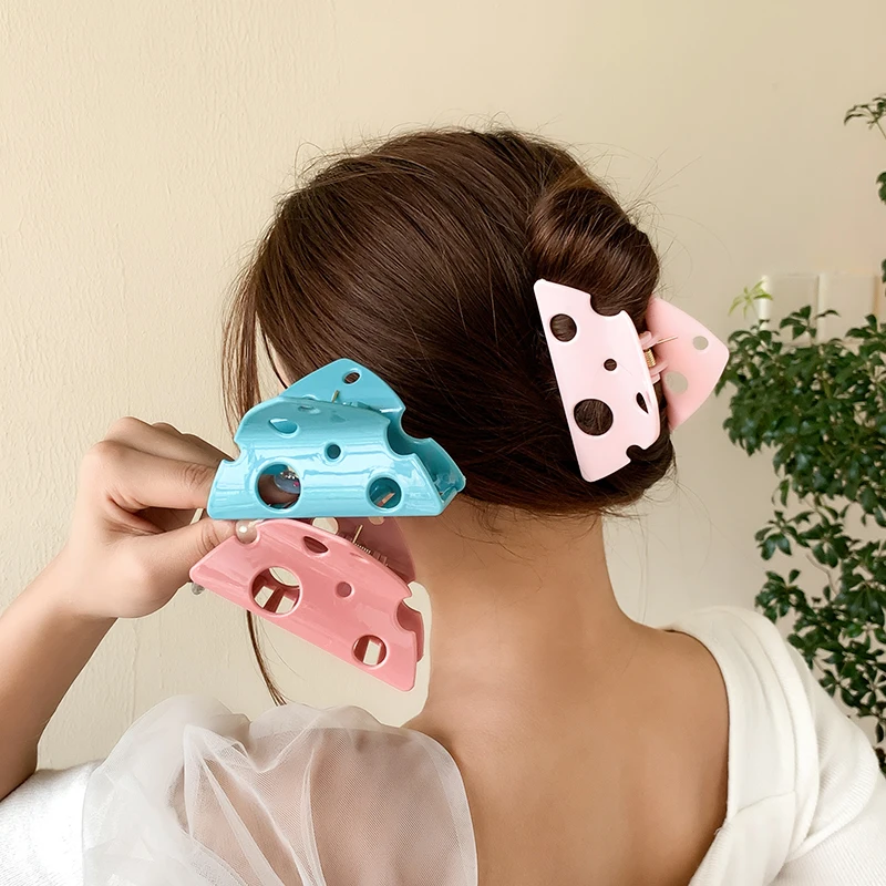 New Solid Color Acrylic Cheese Hair Clips Elegant Women Korean Style Hairpin Funny Food Shark Cawl Clip Girls Hair Accessories