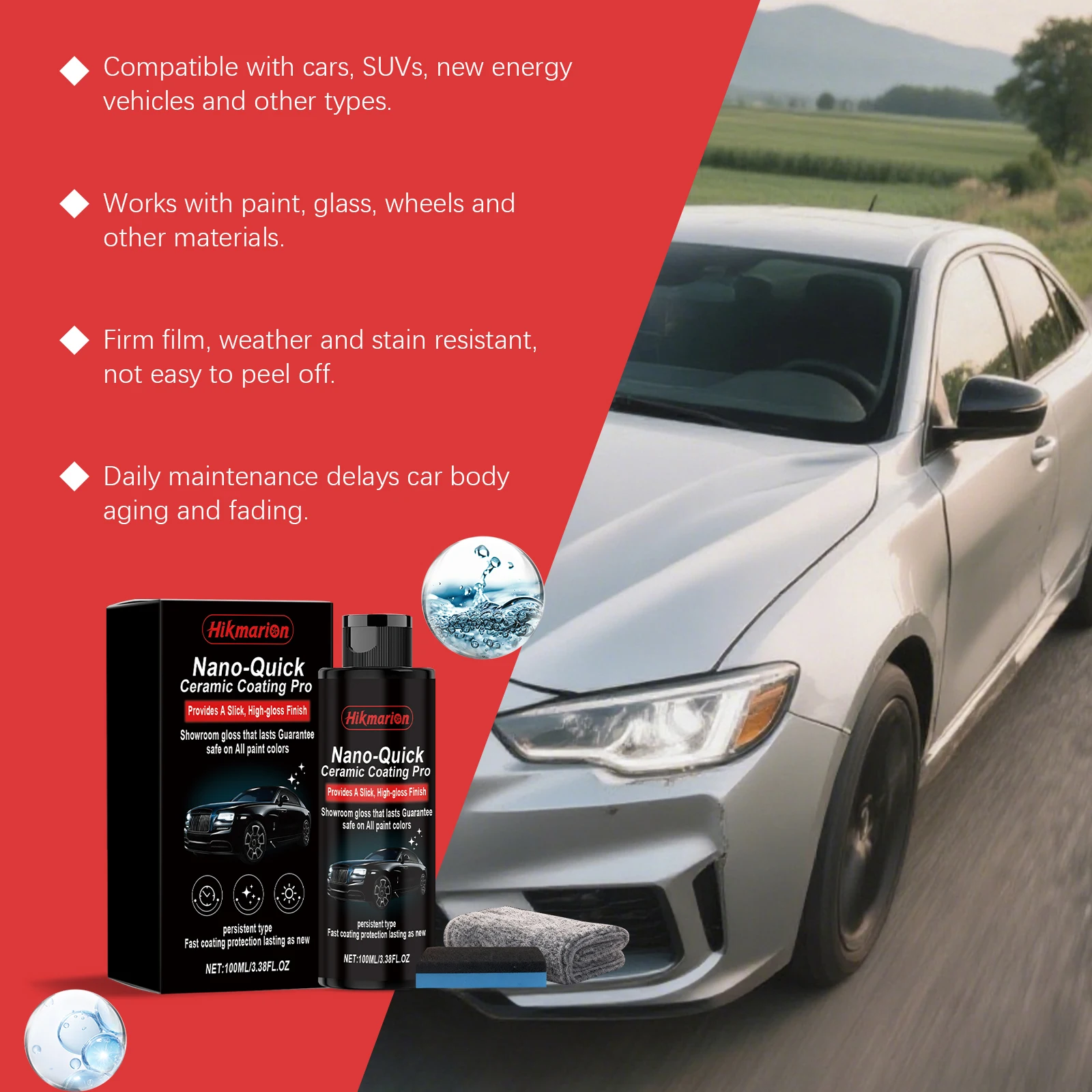 9H Nano Ceramic Coating Pro Kit SiO2 Paint Sealant Superhydrophobic High Gloss Mirror Finish Anti-Scratch UV Protect Car Detail