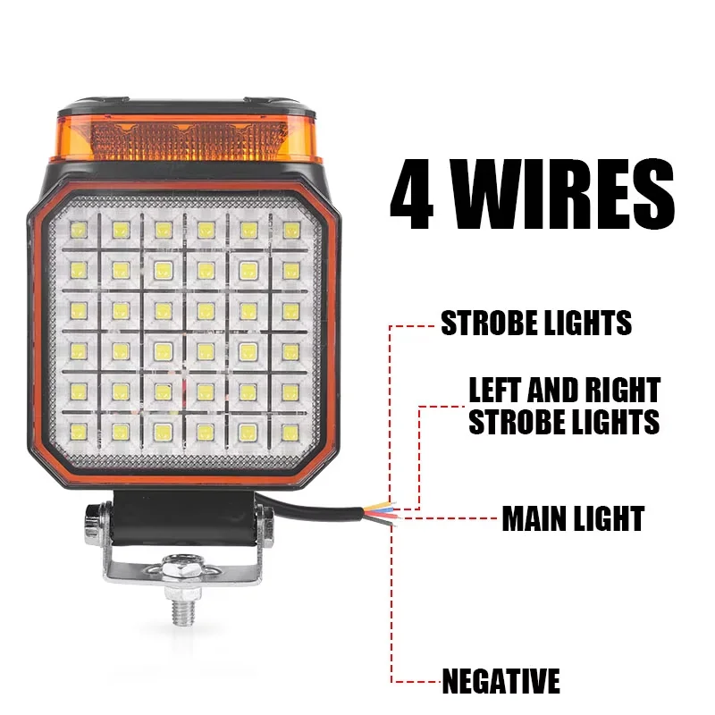 4 Inch LED Work Light White Amber Flood Spot Beam 360° Strobe Beacon Lamp 12V-24V For Jeep SUV Excavator Forklift Offroad