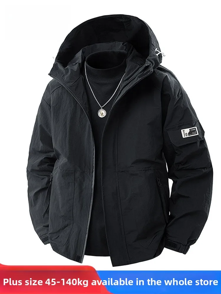 

MoChao American Sle Workwear Jaet Men's Spring Autumn Trendy Loose Casual Large Size Hooded Coat Top Polyester Fiber