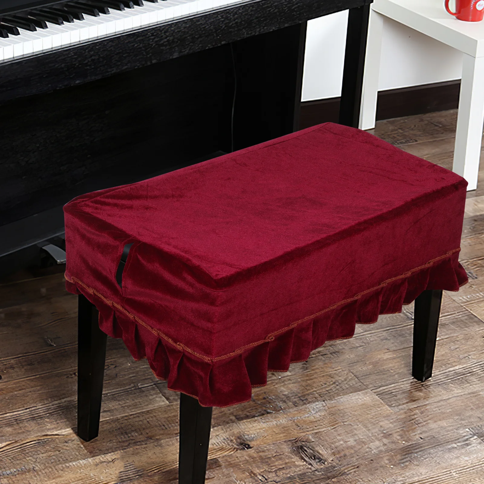 

Pleuche Piano Bench Cover Macrame Stretch Upholstered Single Seat Protector Elastic Washable Anti-Slip Keyboard Bench Slipcover