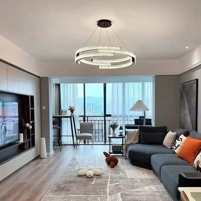 Modern Simple Led Chandelier For Living Room Bedroom Dining Room Kitcchen Lamp Black Round Ring Geometry Design Pendant Light