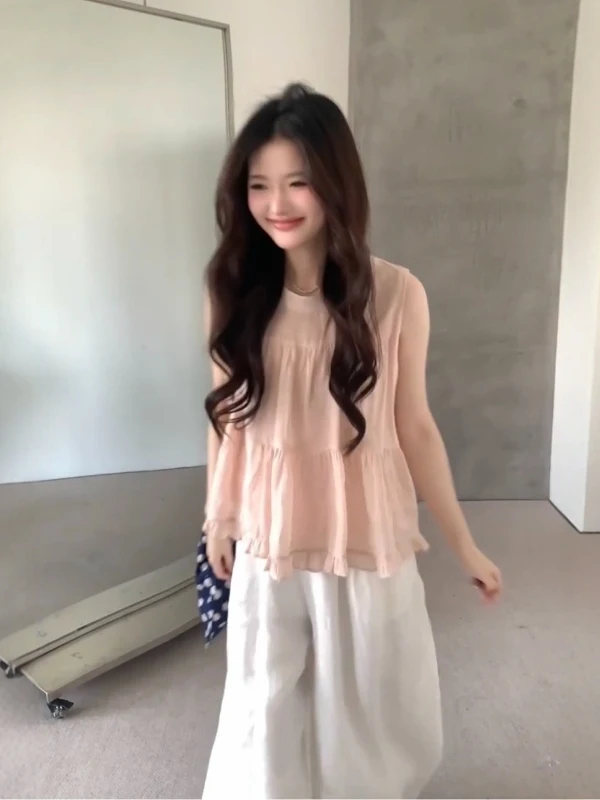 

Женская рубашка без рукавов в французском стиле свободного кроя с бантом, дышащая, удобная, льняная, летняя