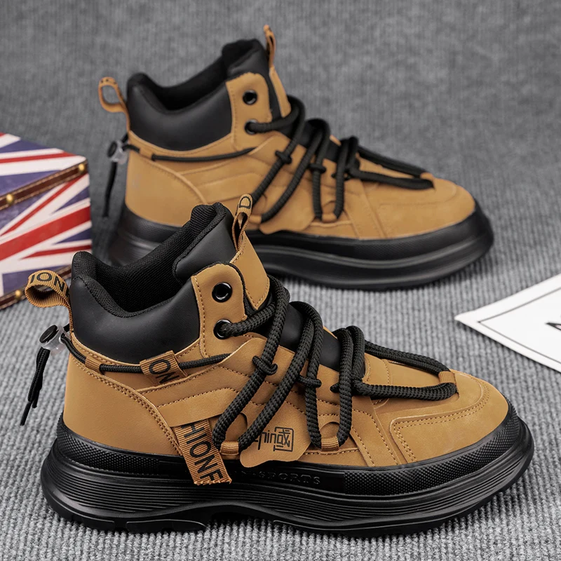 

Men Platform Ankle Boots Fashion Personalized Strap Design Shoes Brand High Quality Motorcycle Boots Casual Outdoor Zipper Shoes