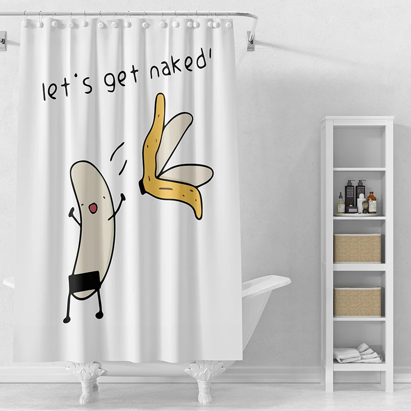 Gaslight Gatekeep Girlboss Let's Get Naked Funny Banana Undressing Shower Curtain Set with Grommets and Hooks for Bathroom Decor