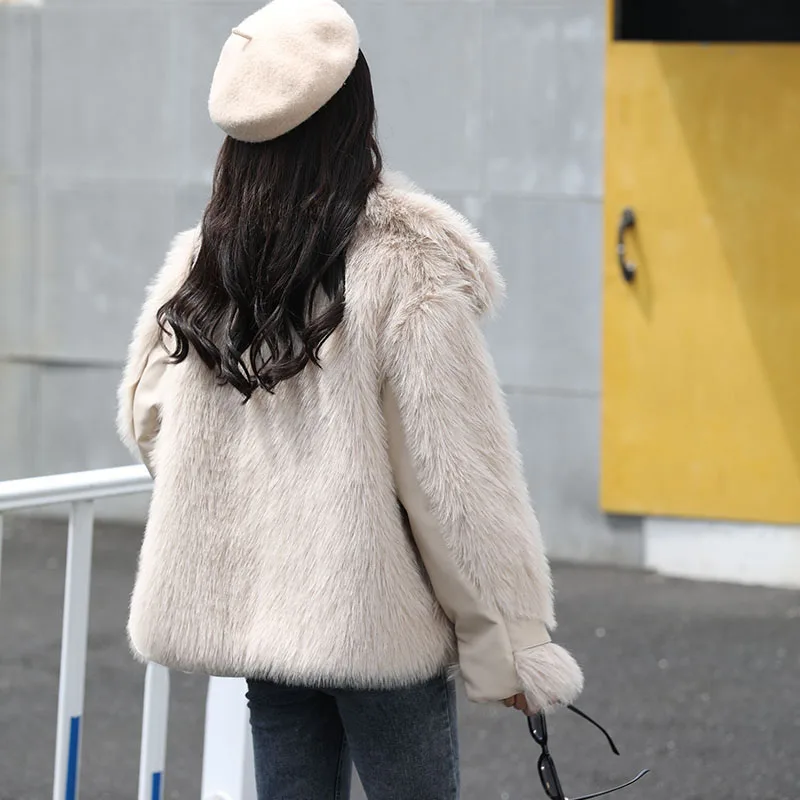 Imitação de pele de raposa pele do falso moda feminina 2025 novo grosso casaco de pele de inverno falso casaco de pele de raposa lapela lazer casaco de pele feminina para h429