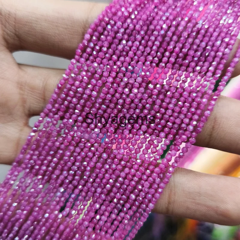 2mm Faceted Round , Pink Ruby Beaded Necklace, Gemstone Beads