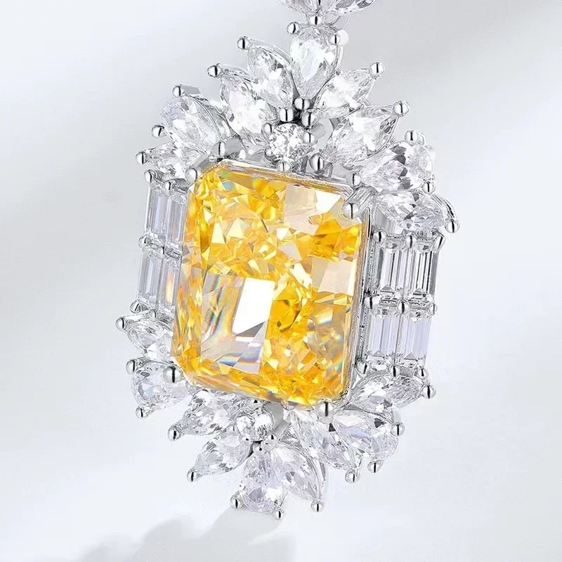 Sparkling Yellow Cubic Zirconia Necklace for Women\'s Wedding Anniversary Party Luxury Accessories Gifts Fashion Jewelry Pendant