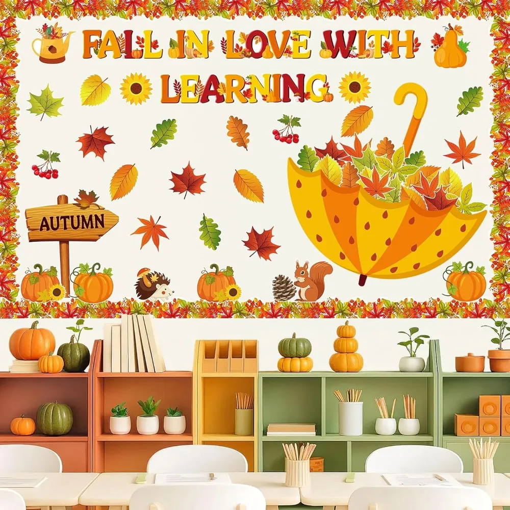 سقوط زخارف لوحة الإعلانات تقع في الحب مع لوحة الإعلانات التعلم مجموعة الخريف أوراق القيقب مظلة اليقطين القواطع ل c