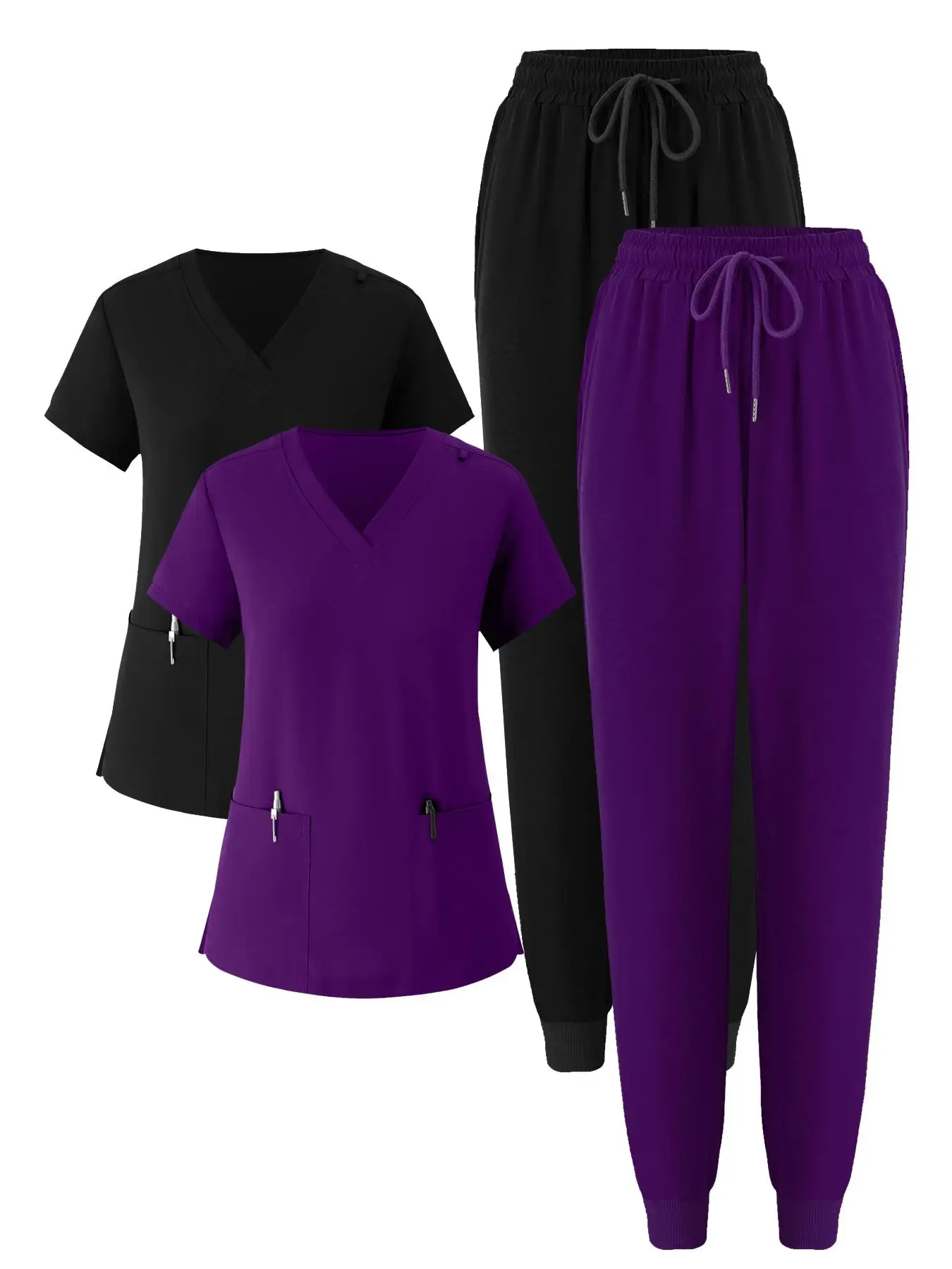 (Zestaw czteroczęściowy) Strój medyczny damski, elastyczny, sportowy, do biegania, matowy, oddychający, do pielęgniarstwa, odzież robocza, strój do prania.