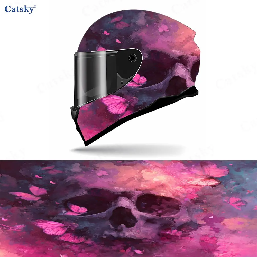 

Skeleton And Pink Butterfly Helmet Vinyl Wrap Sticker - Waterproof Scratch-Resistant Self-Adhesive PVC Decal With Realistic Patt