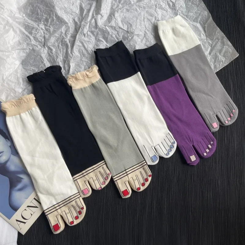 High Quality Combed Cotton Split Toe Woman Socks Solid ColorSimple Comfortable Soft Two-Toed Japanese Harajuku Women's Tabi Sox