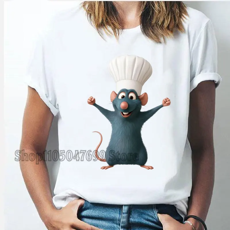 

Футболка Ratatouille с изображением шеф-повара Реми, свободного кроя, с коротким рукавом, круглым вырезом, с милым рисунком мыши, одежда