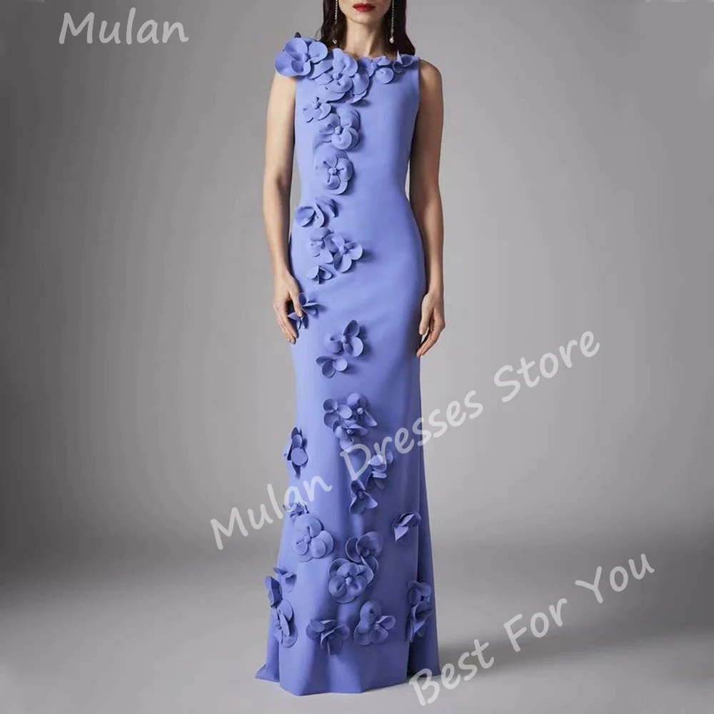 

3D Flowers Long Evening Dresses for Women O-Neck Mermaid Sweep Train Special Events Prom Party Dress Wedding Gala Maxi 2024