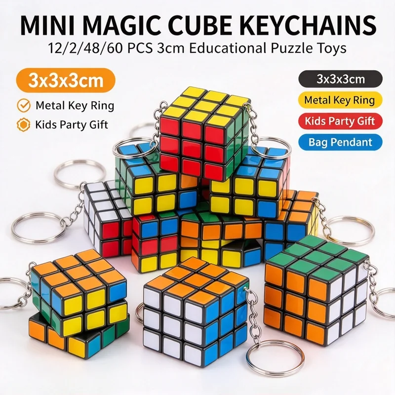 12/24/48/60 PCS 3x3x3cm Mini Creative Magic Cube Educational Toys for Children Keychain Party Gifts for Guest  Fashion Pendant