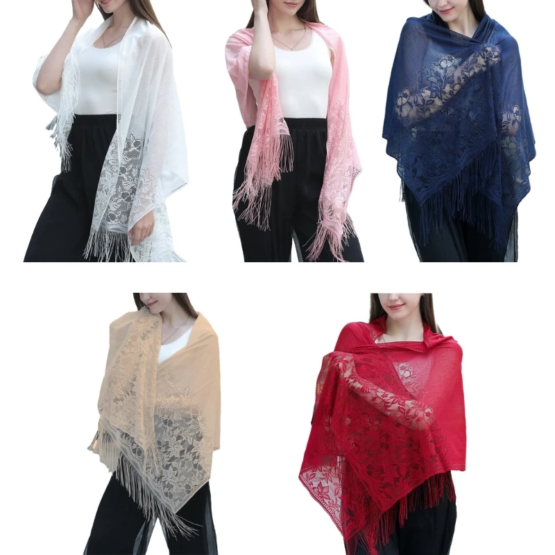 Floral Pattern Lace Scarf for Hot Summer Lightweight Shawl with Fringe for Ladies Mother Wedding Church Supplies