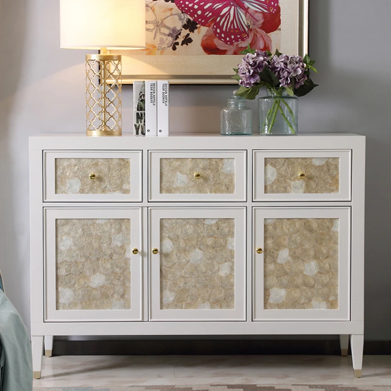 

Off-white American shell sideboard, multi-functional kitchen cupboard, complete storage cabinet, entryway cabinet