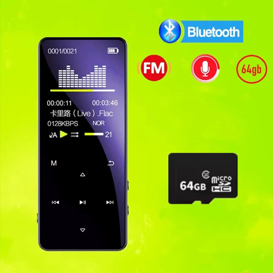 

MP3-плеер 64 ГБ с Bluetooth, Hi-Fi, аудиорекордер без потерь, музыкальный Mp4-плеер, сенсорный экран, портативный аудио Walkman, FM-радио, электронная книга
